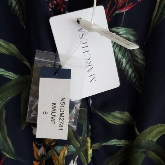 NWT Marchesa Notte Floral Print Cold Shoulder Ruffle Midi Dress - Picture 8 of 12